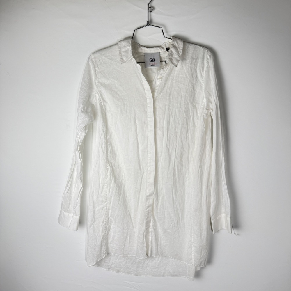 Cabi White Cotton Button Down Tunic Top S Layered Back High Low Style 5057